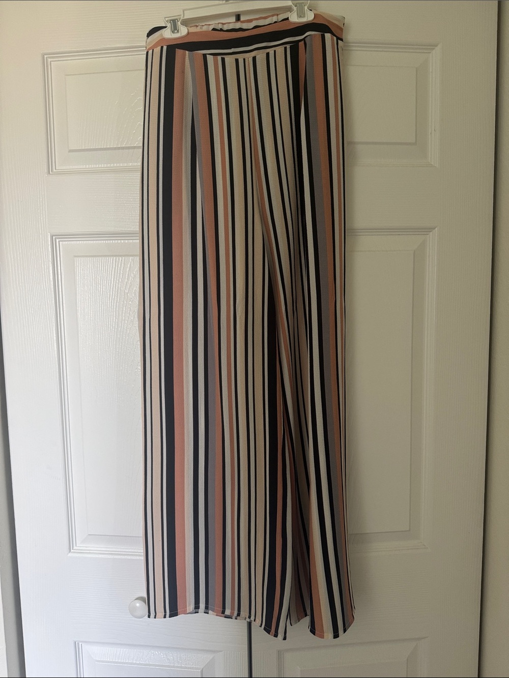 iris Striped Wide-Leg Pants in Cream and Black with Rust Accents